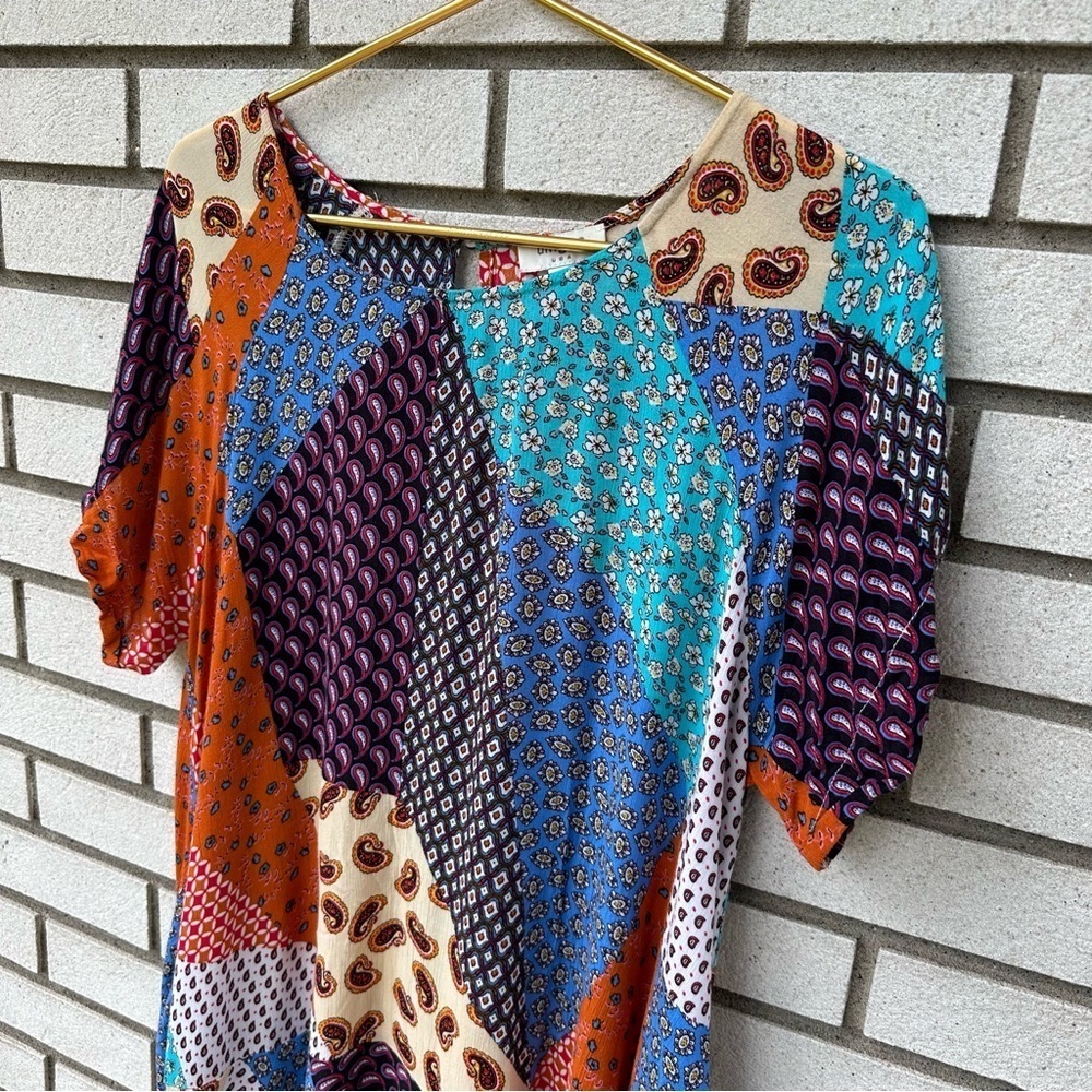 Umgee Patchwork Boho Mixed Print Rayon Tunic Dres… - image 3